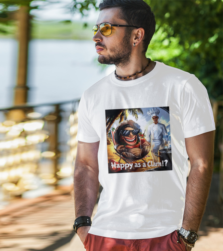 Happy As A Clam Beach Cartoon Chef Cooking Vacation Vibes T-Shirt