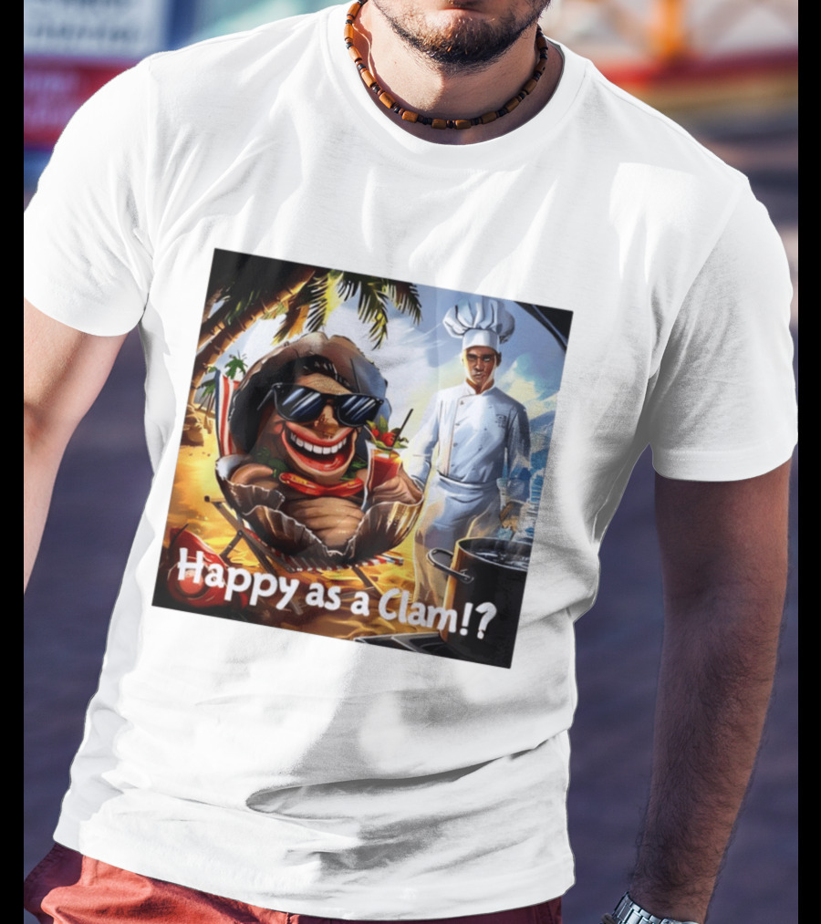 Happy As A Clam Beach Cartoon Chef Cooking Vacation Vibes T-Shirt