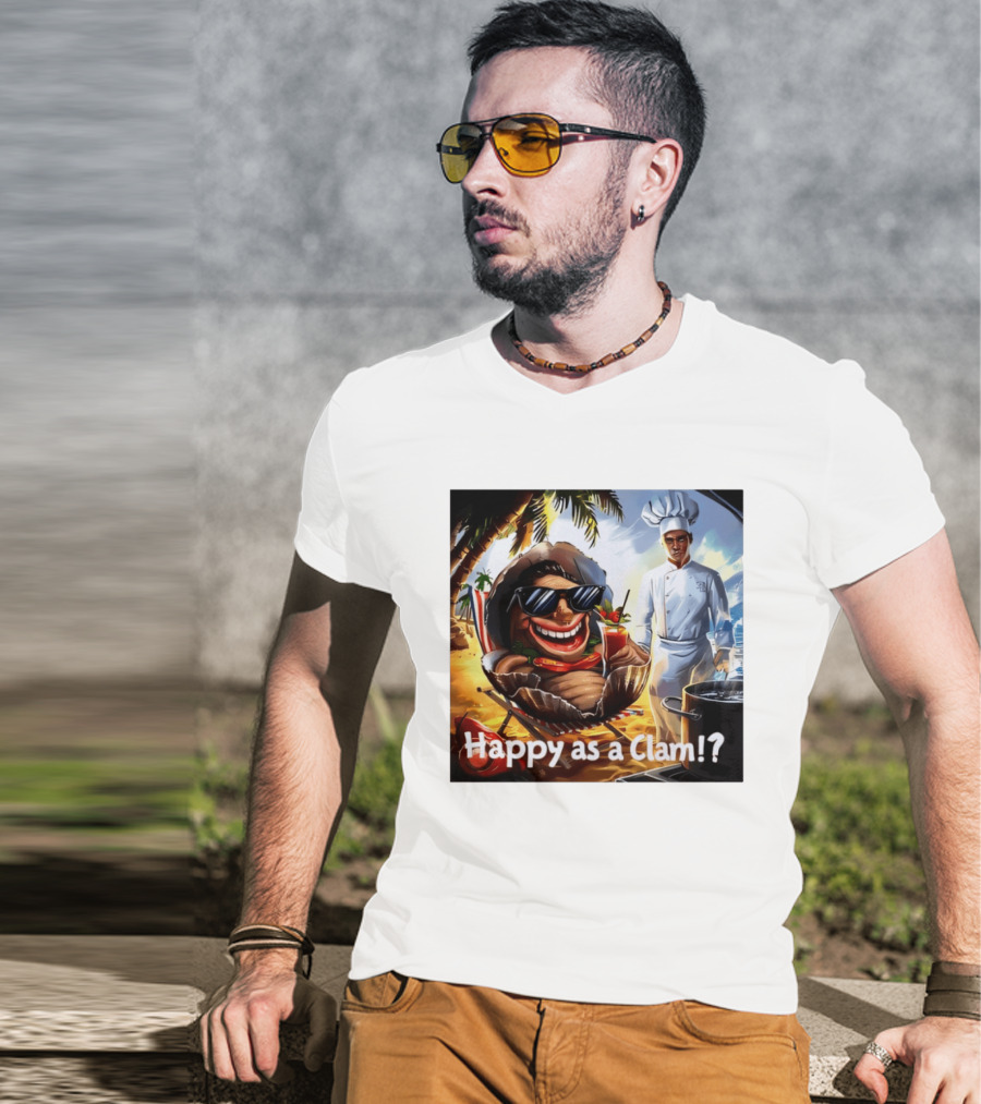 Happy As A Clam Beach Cartoon Chef Cooking Vacation Vibes T-Shirt