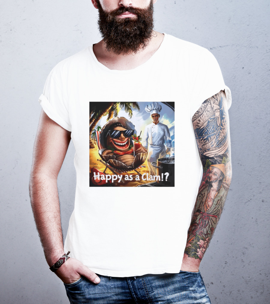Happy As A Clam Beach Cartoon Chef Cooking Vacation Vibes T-Shirt