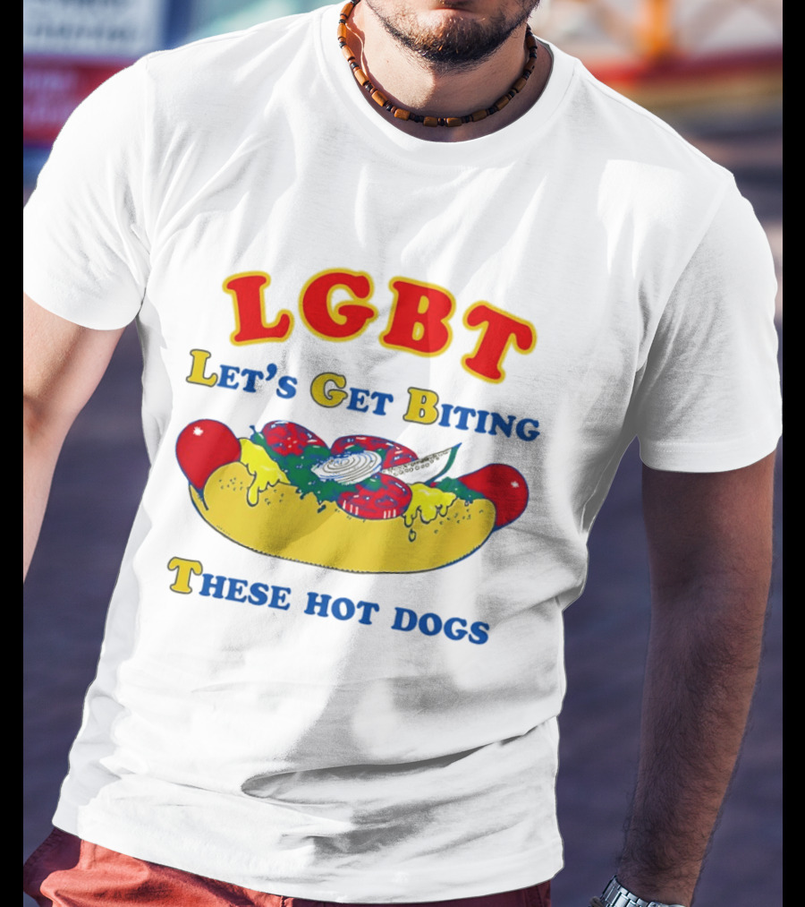 LGBT Let's Get Biting These Hot Dogs Playful Humor T-Shirt
