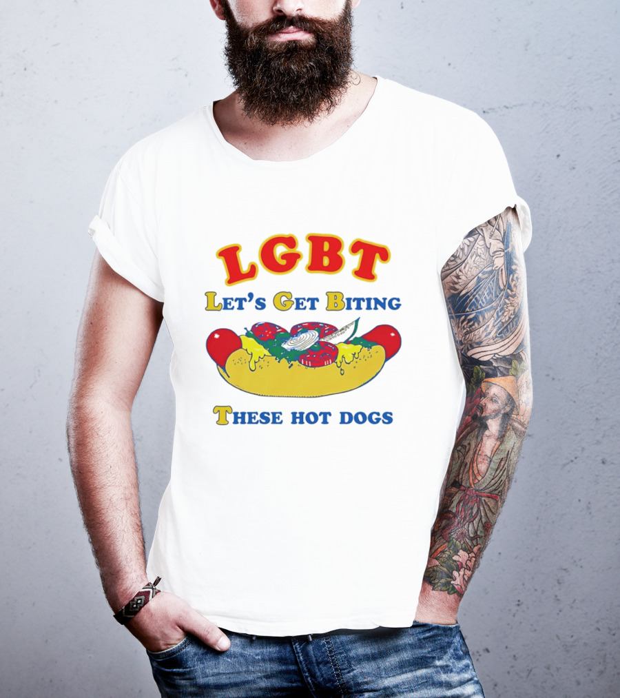 LGBT Let's Get Biting These Hot Dogs Playful Humor T-Shirt