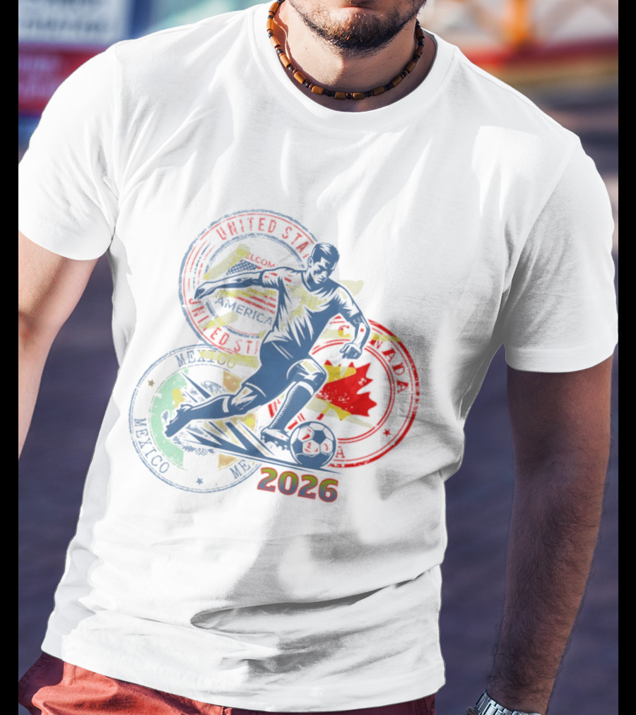 World Cup 2026 Soccer Player Canada USA Mexico Flags T-Shirt
