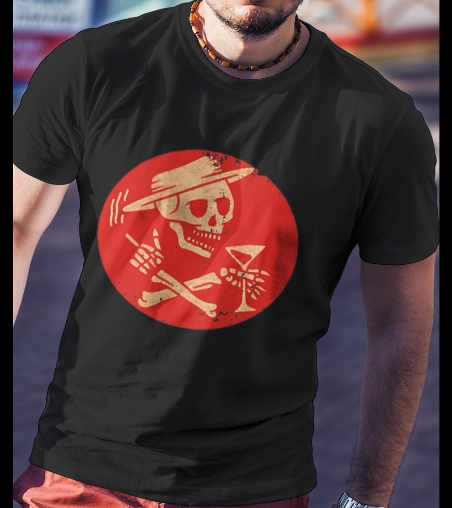 Social Distortion Skeleton Skull With Hat And Martini T-Shirt