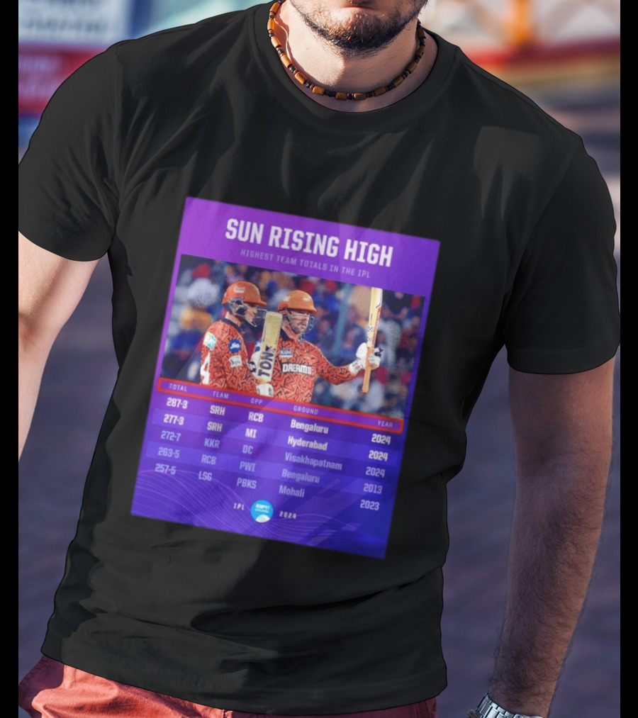 Sun Rising High SRH Highest Team Totals IPL 2024 Bengaluru Hyderabad Visakhapatnam Mohali T-Shirt
