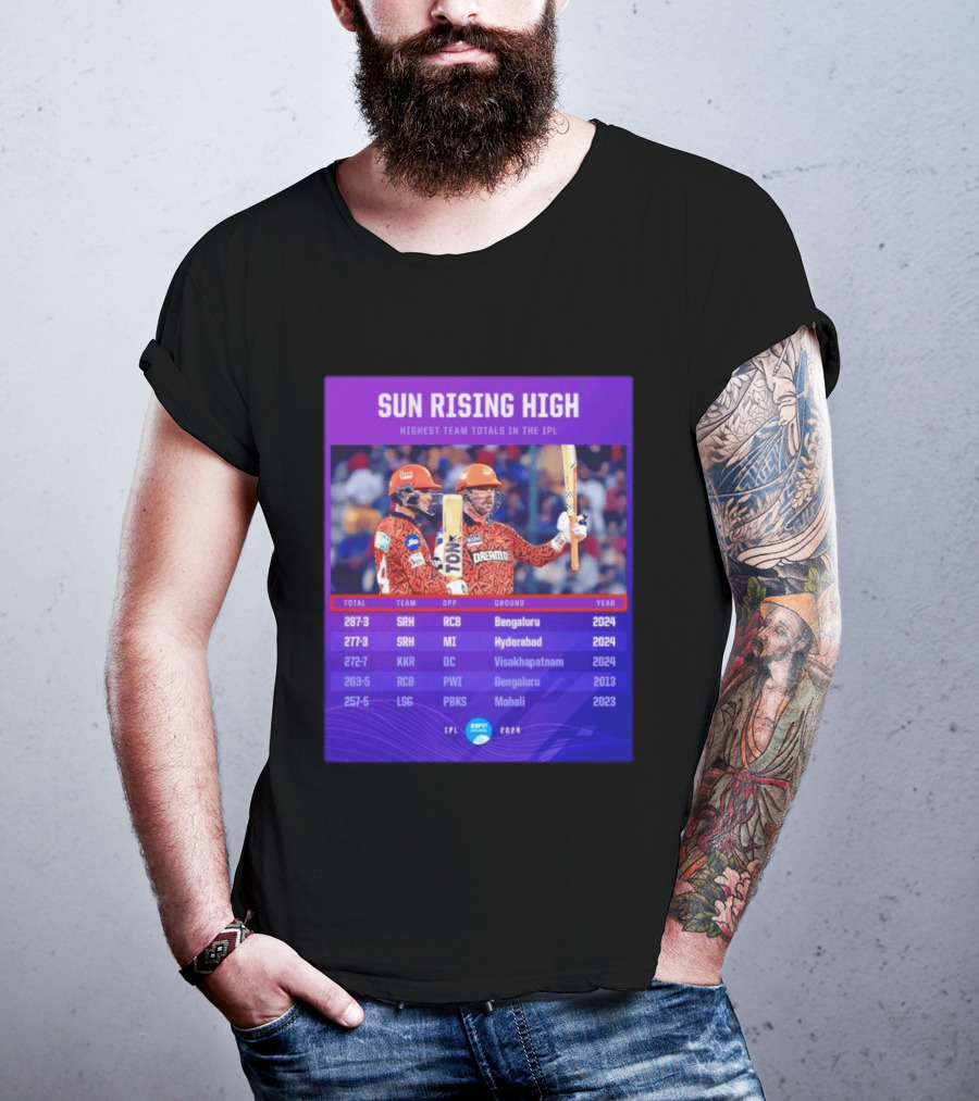 Sun Rising High SRH Highest Team Totals IPL 2024 Bengaluru Hyderabad Visakhapatnam Mohali T-Shirt