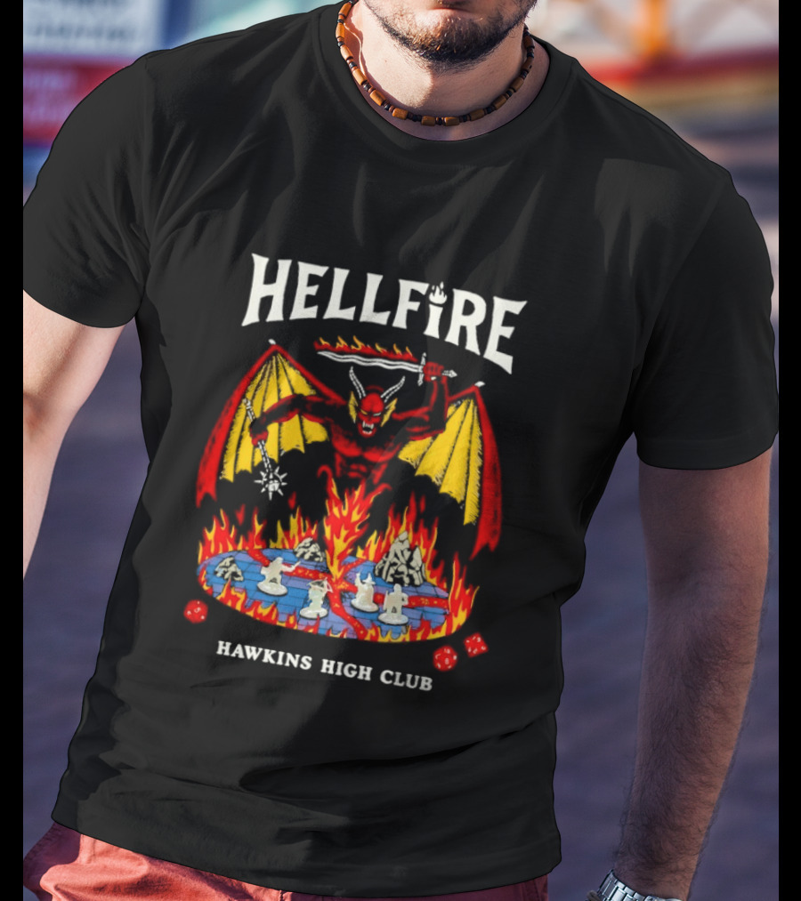 Hellfire Hawkins High Club Demon With Flames And Dice T-Shirt
