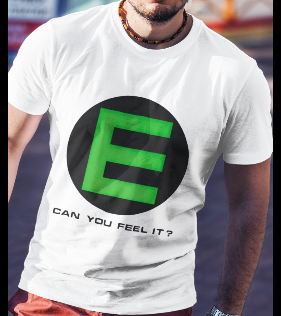 E Can You Feel It Green Block Letter T-Shirt