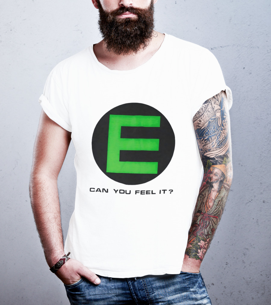 E Can You Feel It Green Block Letter T-Shirt