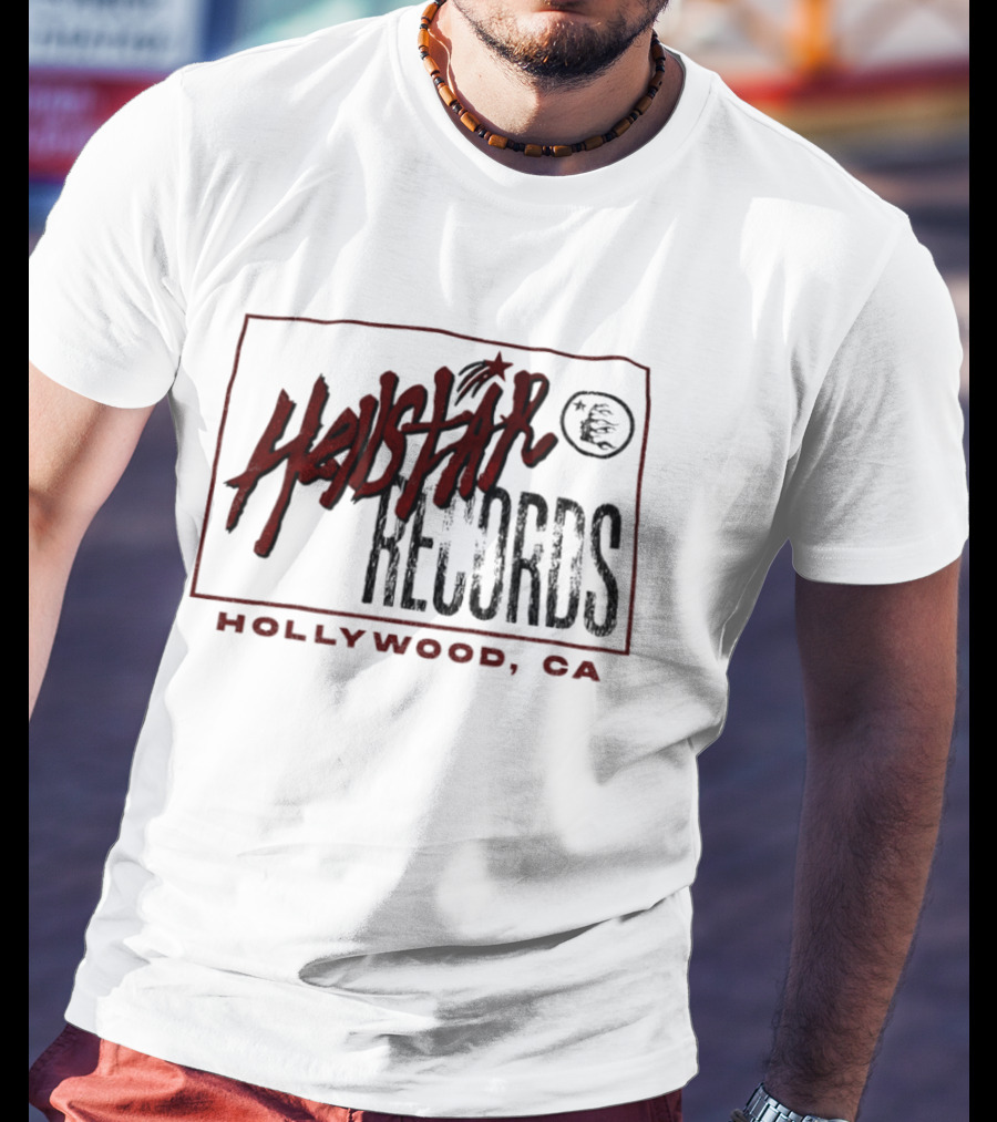 Hellstar Records Hollywood CA Music Icon With Red Star And Globe T-Shirt