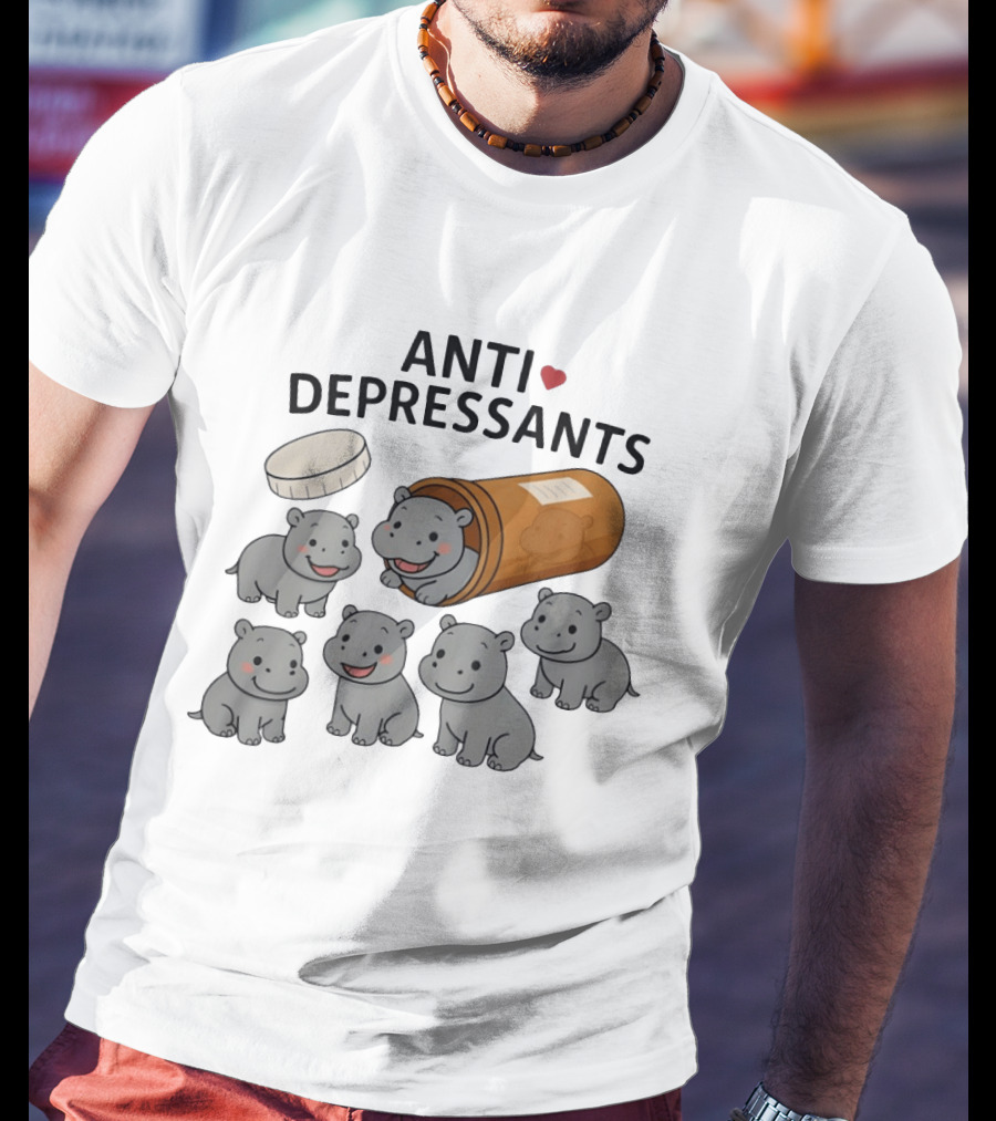 Hippos Anti Depressants Cute Cartoon Prescription Bottle T-Shirt