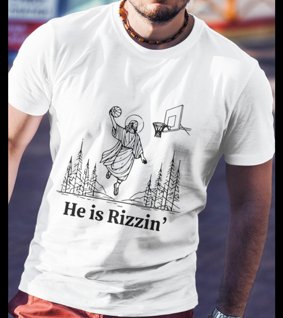 Jessus Slam Dunk He Is Rizzin Christian Easter Basketball T-Shirt