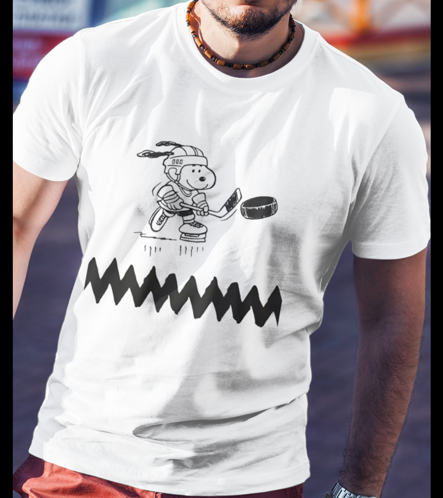 Snoopy Peanuts Ice Hockey Player Skating With Puck T-Shirt