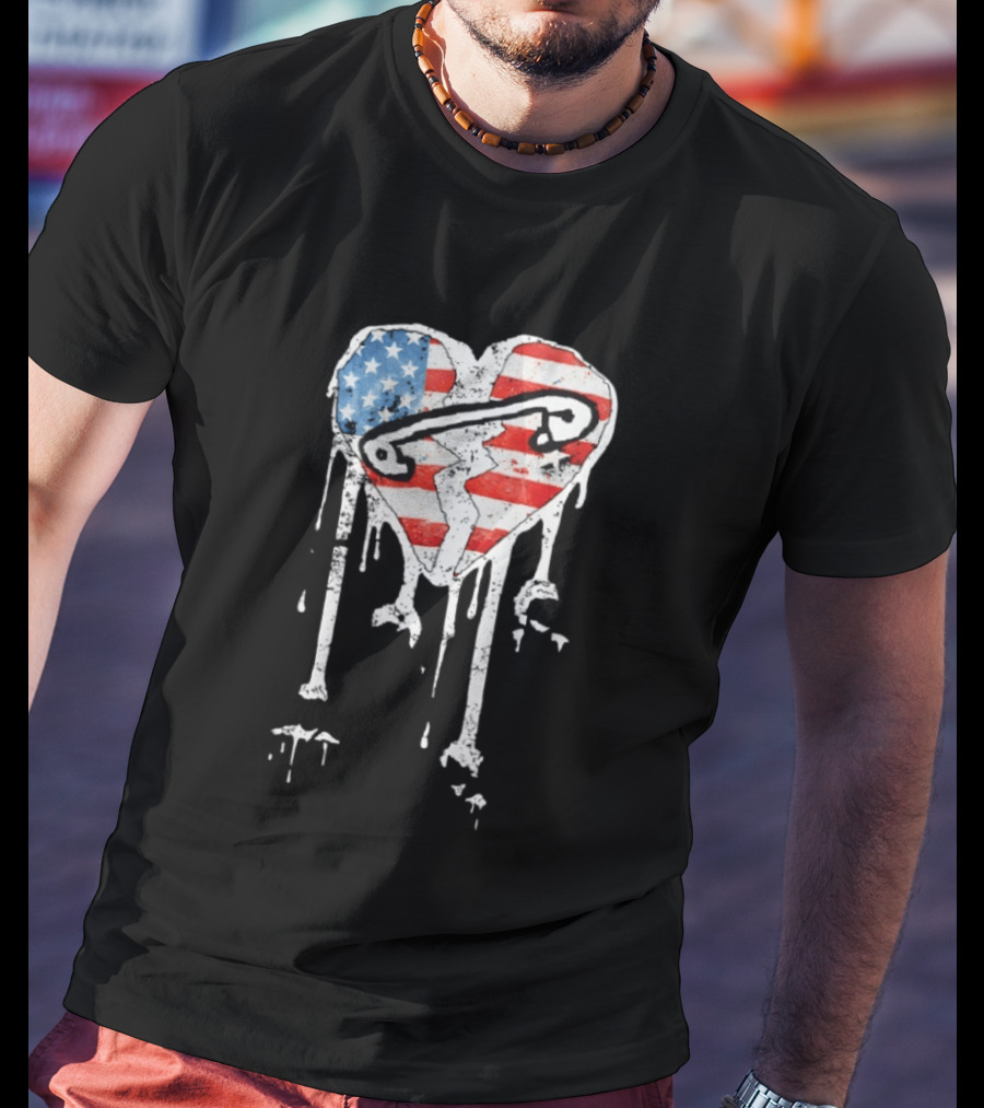 5 Seconds Of Summer Pinned Heart American Flag Band Fan T-Shirt