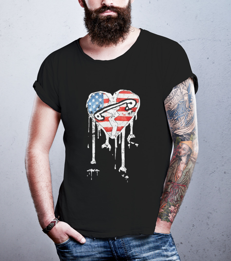 5 Seconds Of Summer Pinned Heart American Flag Band Fan T-Shirt