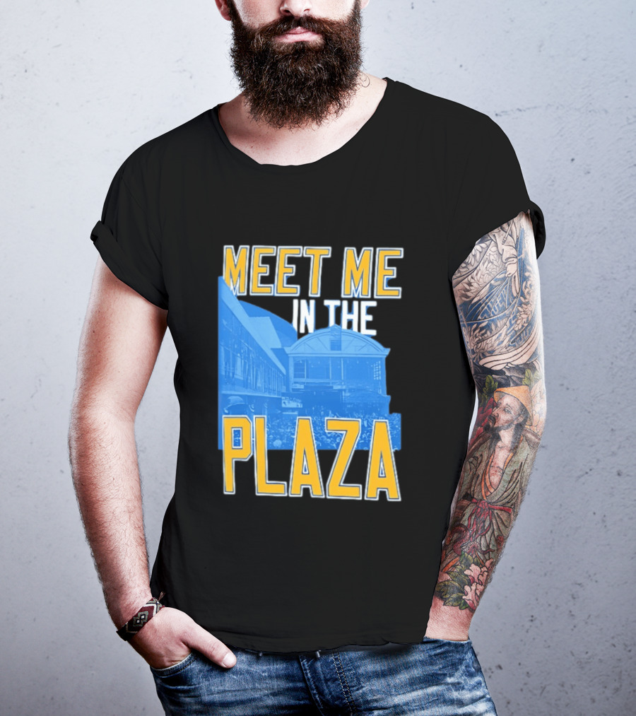Meet Me In The Plaza Urban Architecture Blue And Yellow T-Shirt
