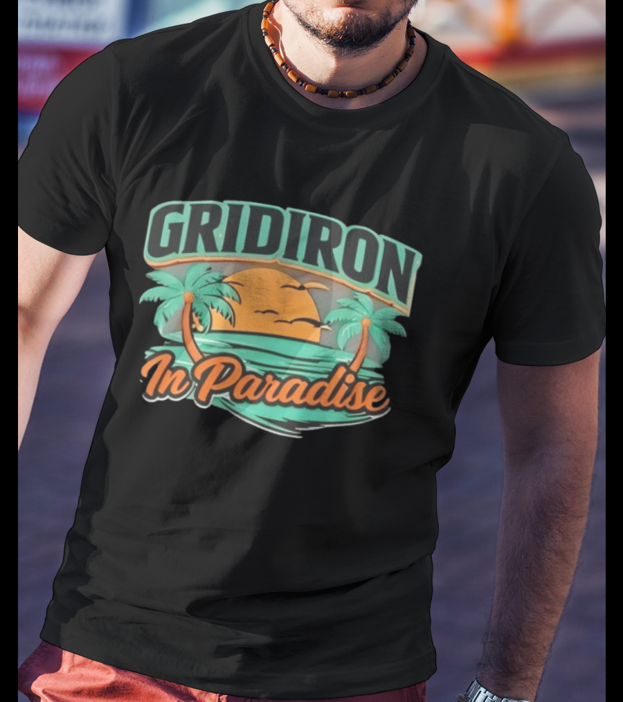 Gridiron In Paradise Tropical Sunset Palm Trees T-Shirt