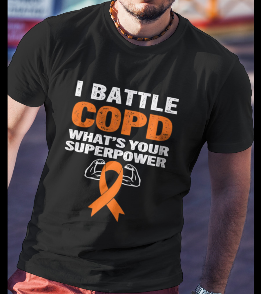 I Battle COPD What's Your Superpower Orange Ribbon Muscle Arms T-Shirt