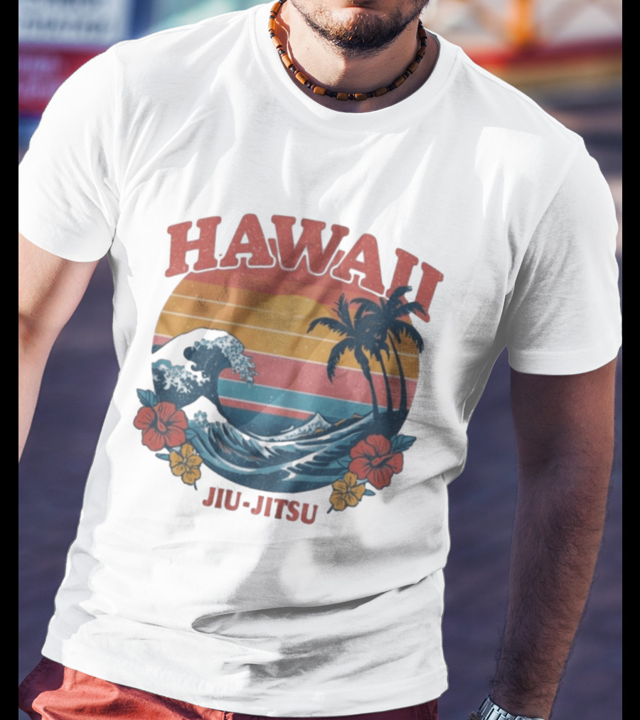 Hawaii Jiu Jitsu Vintage Surf And Palm Trees T-Shirt