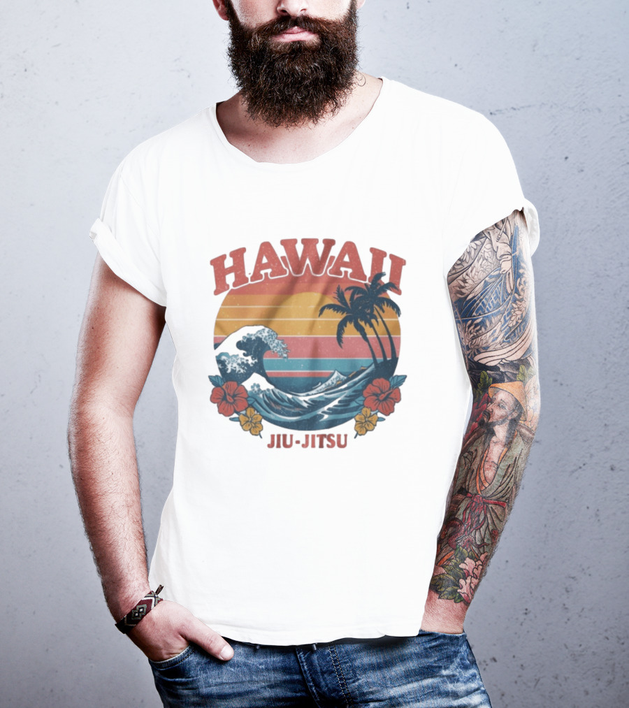 Hawaii Jiu Jitsu Vintage Surf And Palm Trees T-Shirt