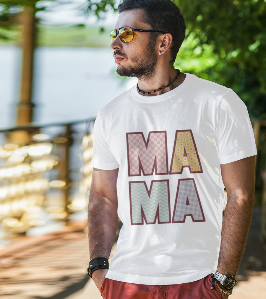 Mama Checkered Floral Wavy Patterns Mother's Day T-Shirt