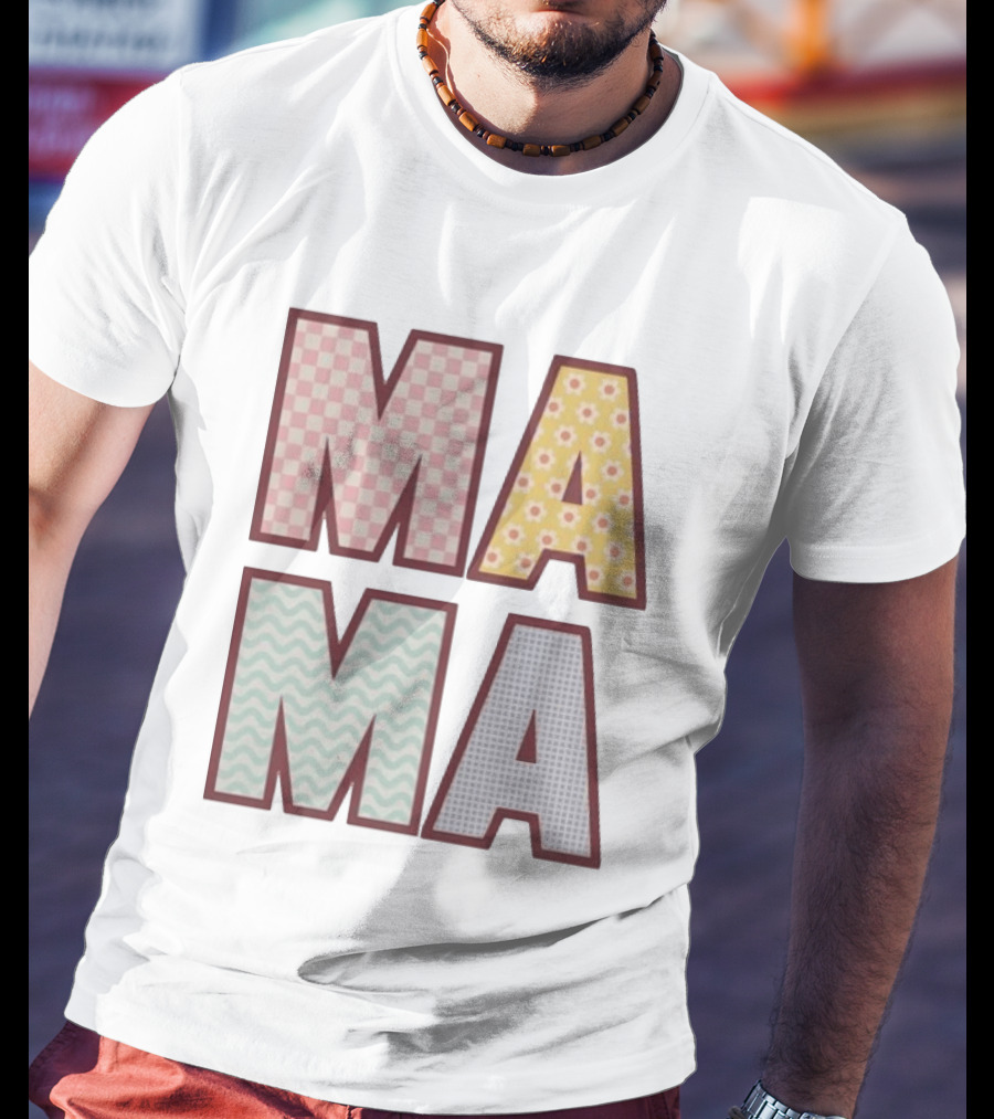 Mama Checkered Floral Wavy Patterns Mother's Day T-Shirt