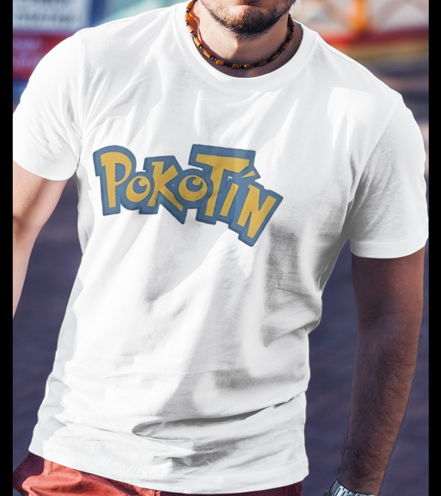 Pokotin Font Style Text In Yellow And Blue T-Shirt