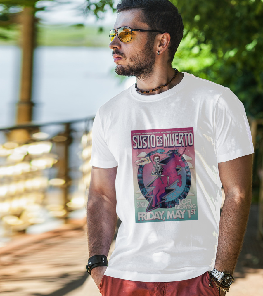 Susto Es Muerto Lofi Brewing May 1st Skeleton Riding Pegasus T-Shirt