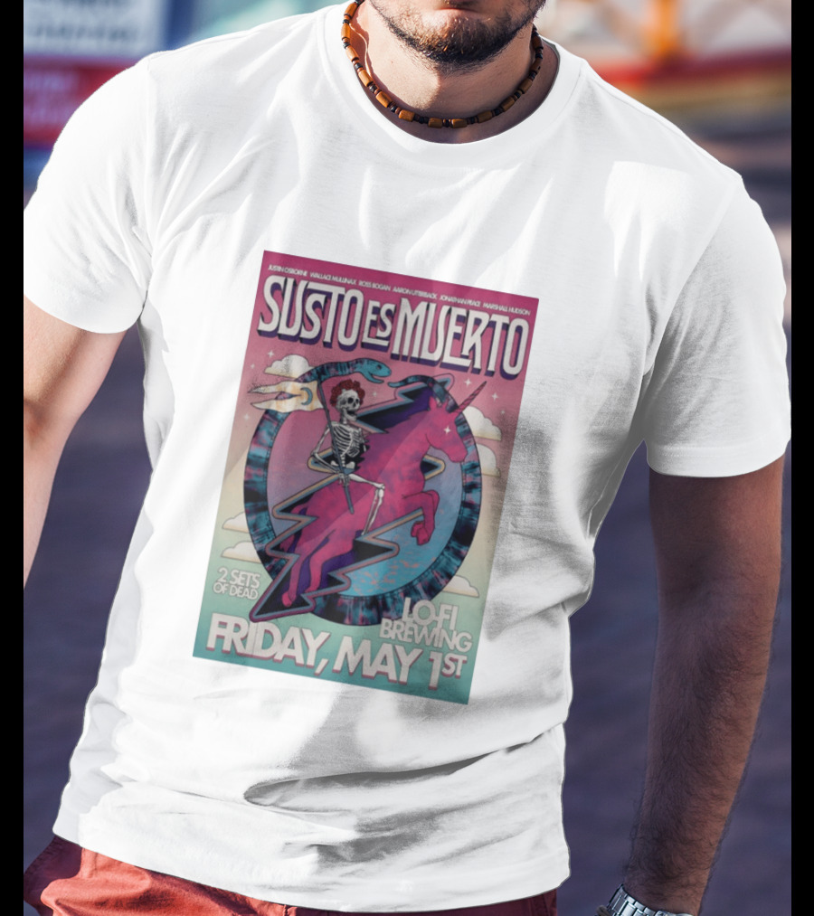 Susto Es Muerto Lofi Brewing May 1st Skeleton Riding Pegasus T-Shirt