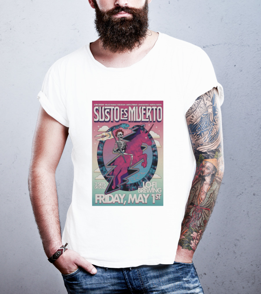 Susto Es Muerto Lofi Brewing May 1st Skeleton Riding Pegasus T-Shirt