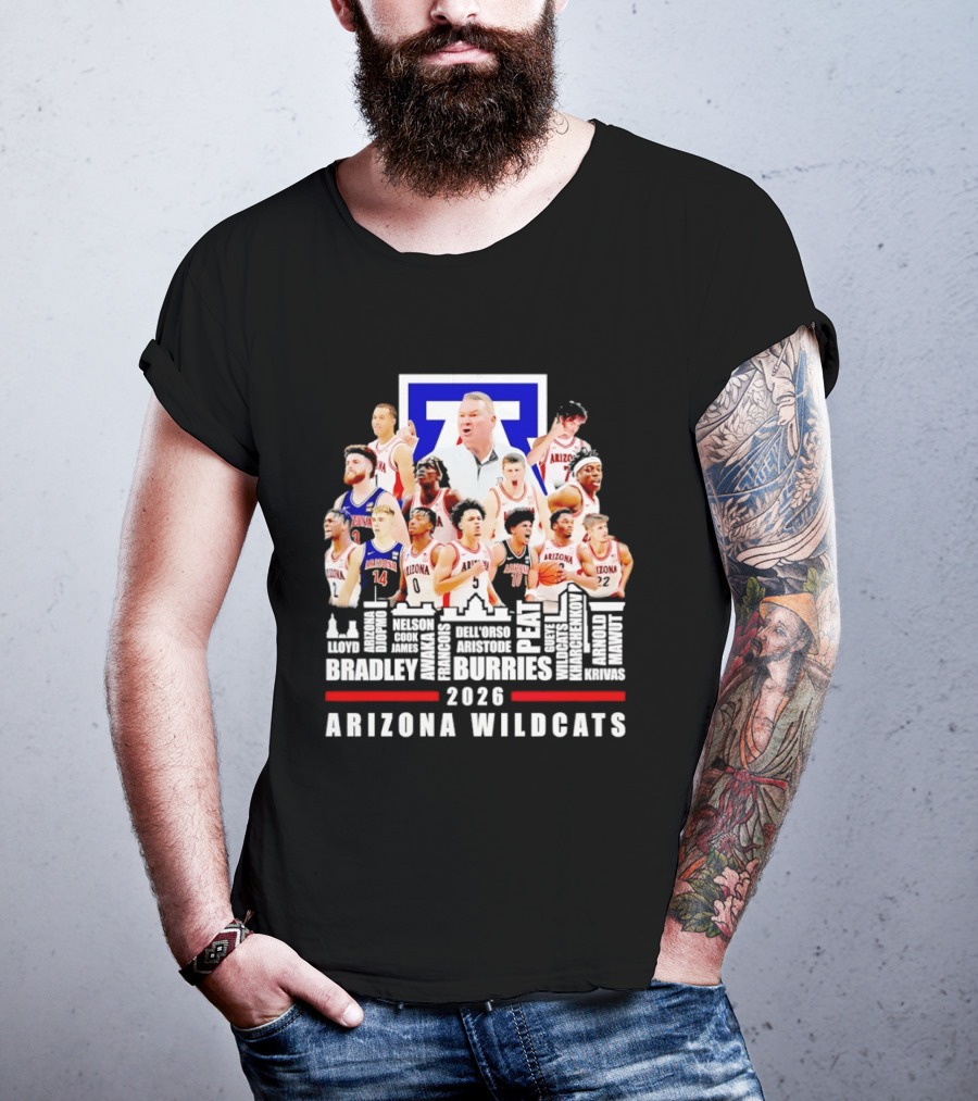 Arizona Wildcats Men's Basketball Coach And Players Final Four 2026 City Skyline Bradley Druries T-Shirt