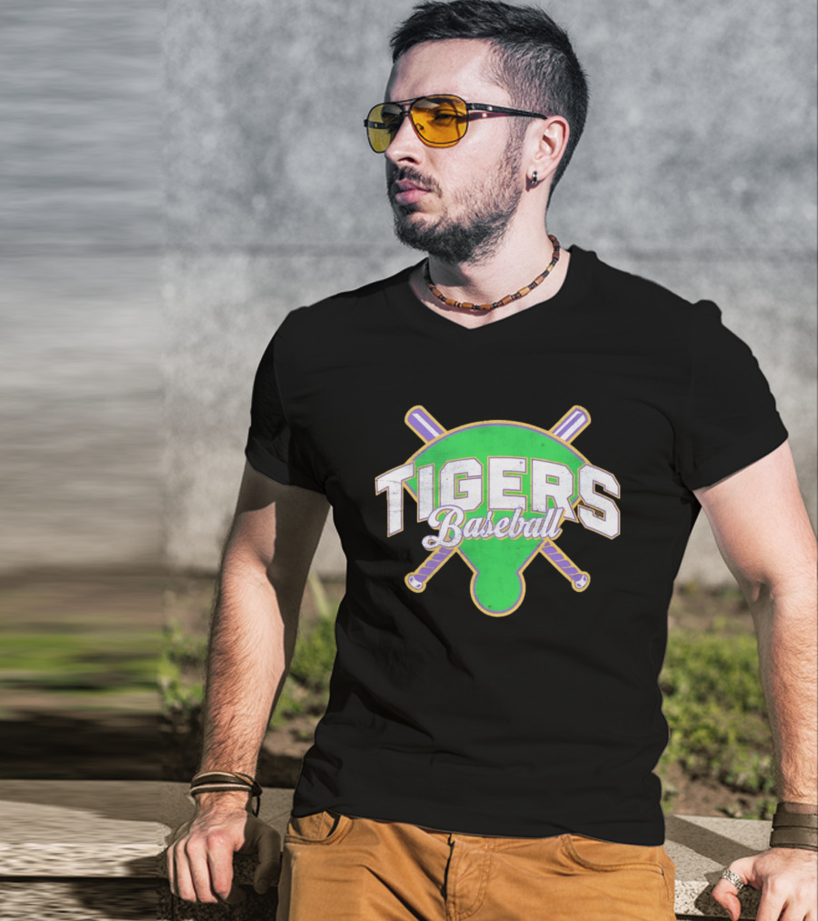 Tigers Baseball LSU Field Crossed Bats T-Shirt