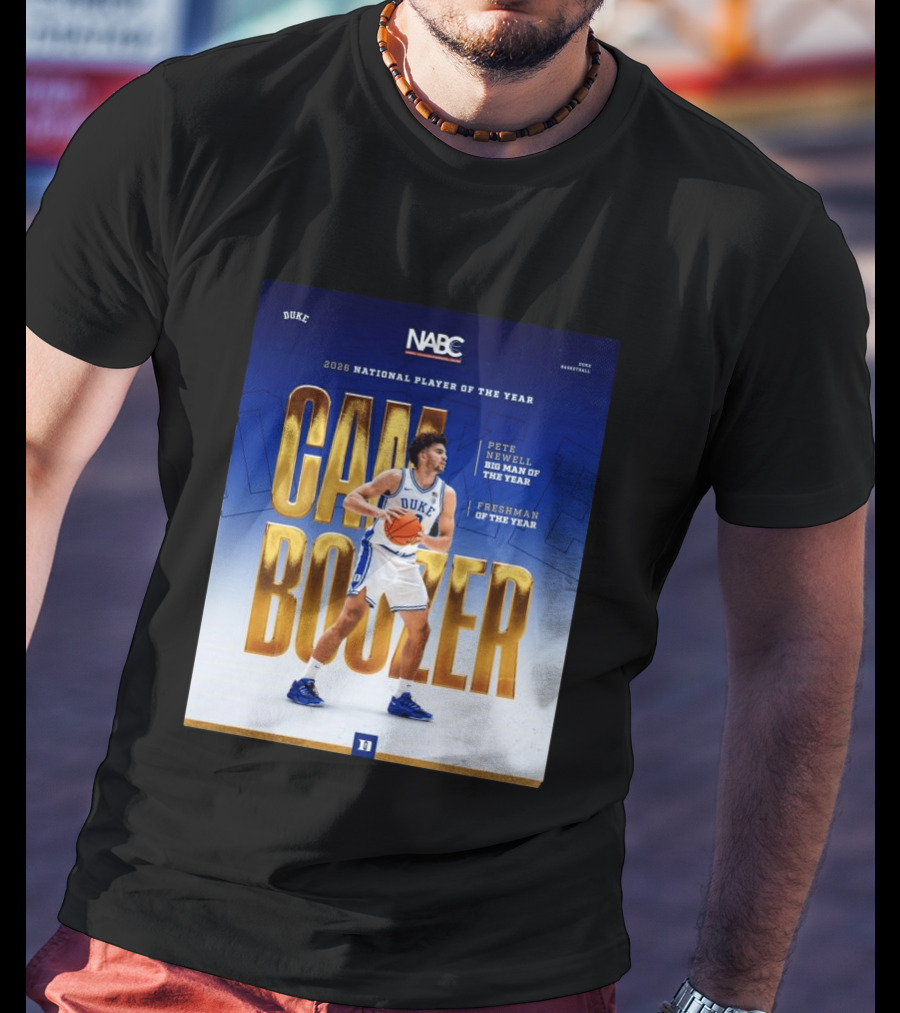 Duke Basketball Cameron Boozer 2026 National Player Pete Newell Big Man Freshman Of The Year T-Shirt