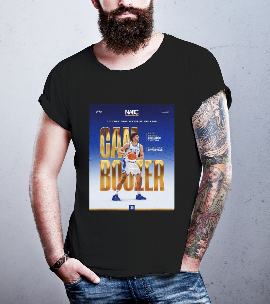 Duke Basketball Cameron Boozer 2026 National Player Pete Newell Big Man Freshman Of The Year T-Shirt