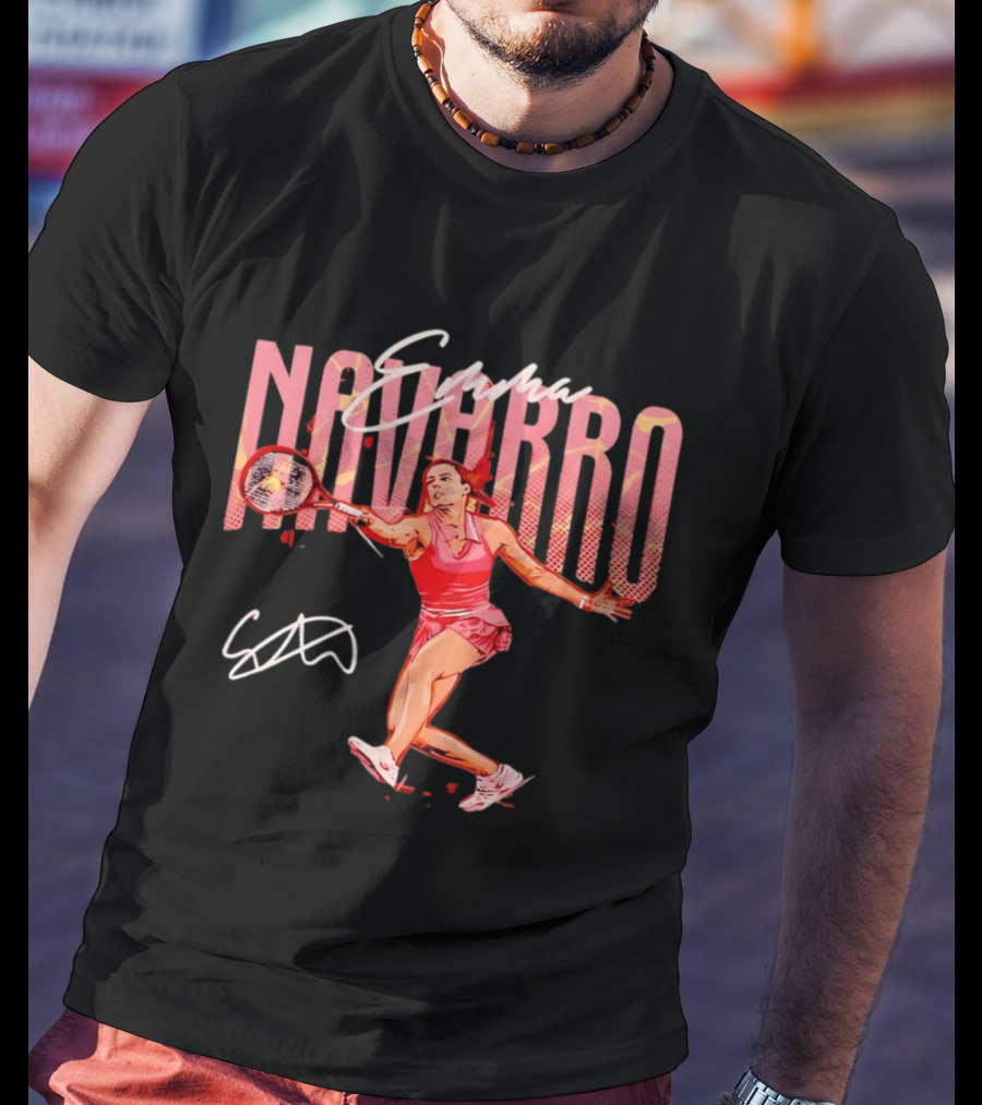 Emma Navarro Tennis Action Illustration With Signature T-Shirt