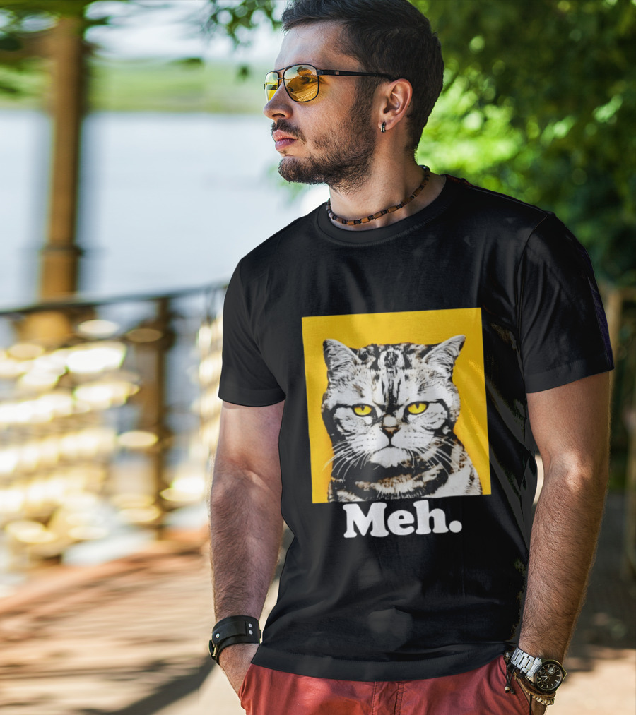 Meh Angry Cat With Yellow Eyes T-Shirt