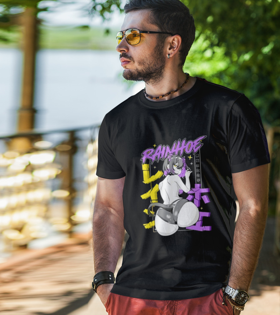 Rainhoe Demon Girl Anime Aesthetic With Japanese Text And Stars T-Shirt