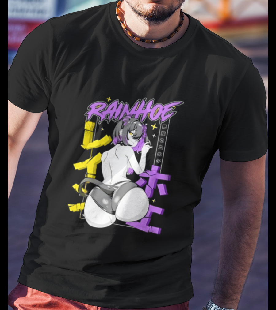 Rainhoe Demon Girl Anime Aesthetic With Japanese Text And Stars T-Shirt