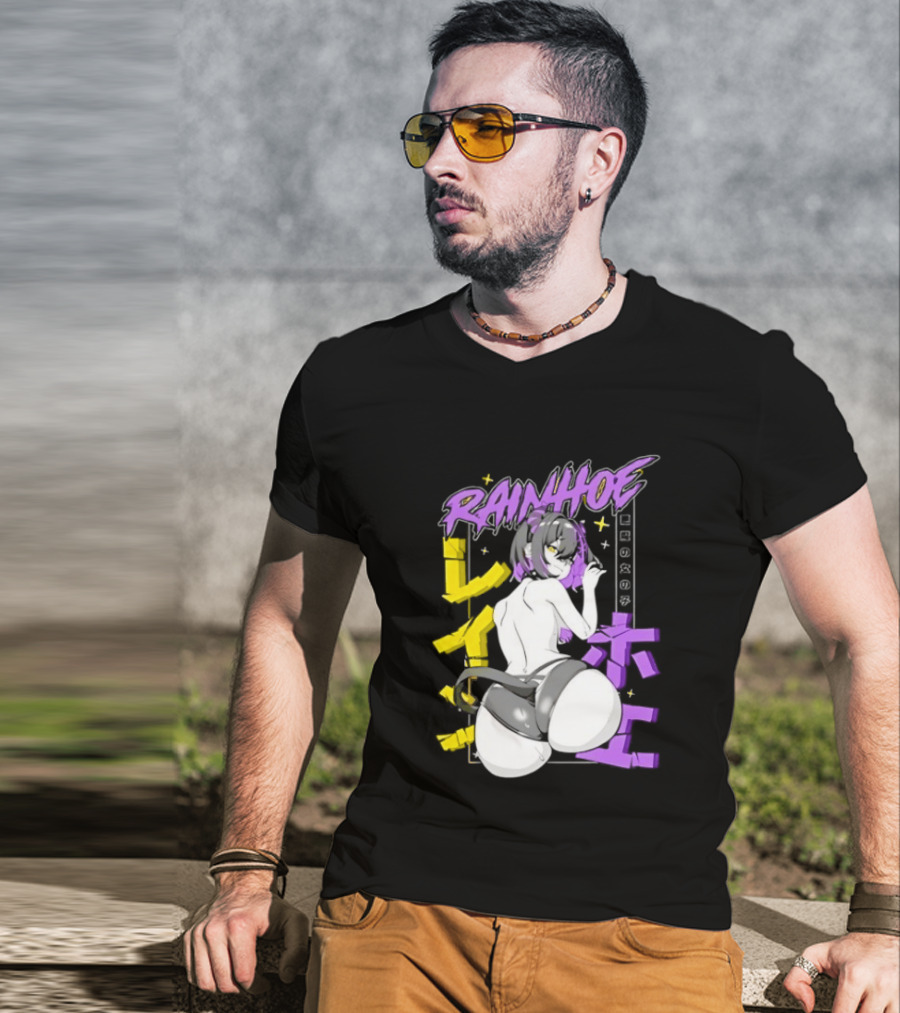 Rainhoe Demon Girl Anime Aesthetic With Japanese Text And Stars T-Shirt