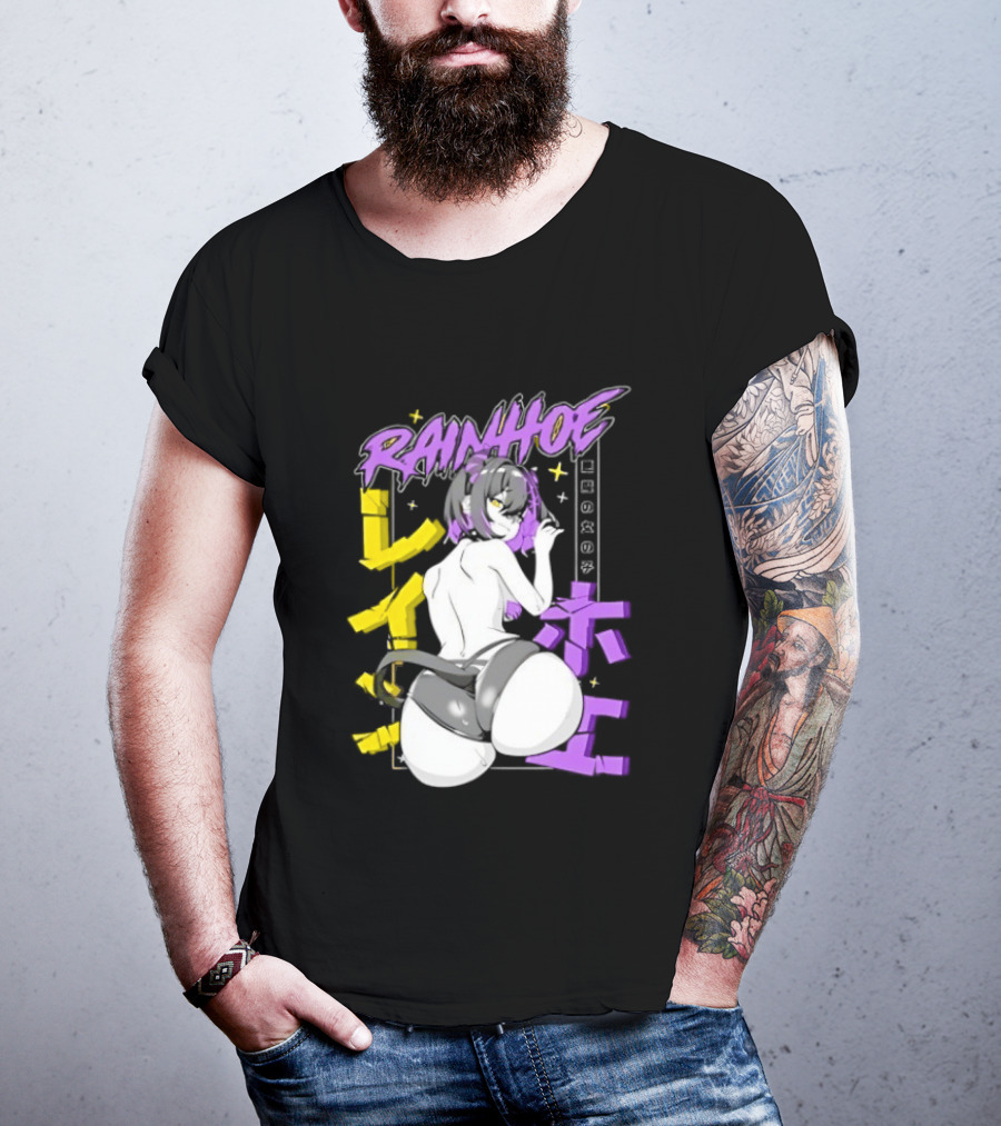 Rainhoe Demon Girl Anime Aesthetic With Japanese Text And Stars T-Shirt