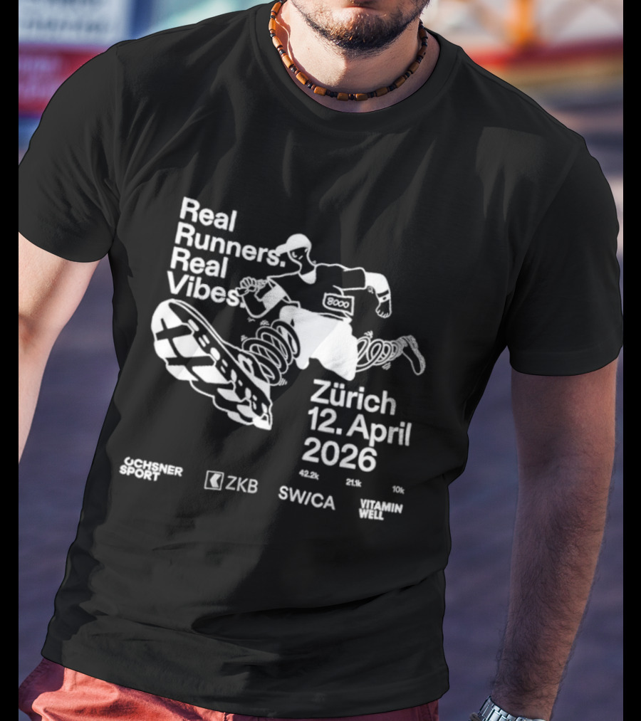 Real Runners Real Vibes Zürich 2026 12 April ZKB SWICA ASICS Stadium Schweiz T-Shirt
