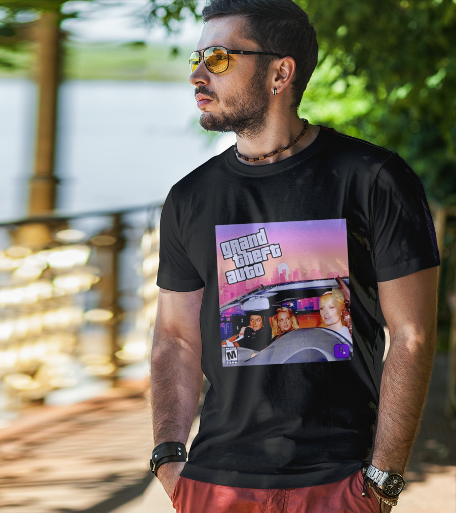 Grand Theft Auto Cover Paris And Britney Driving T-Shirt