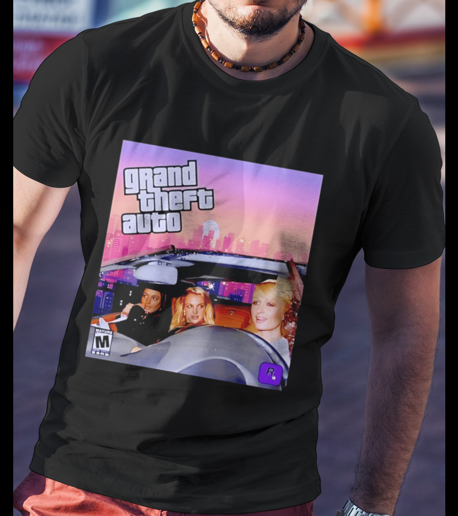 Grand Theft Auto Cover Paris And Britney Driving T-Shirt