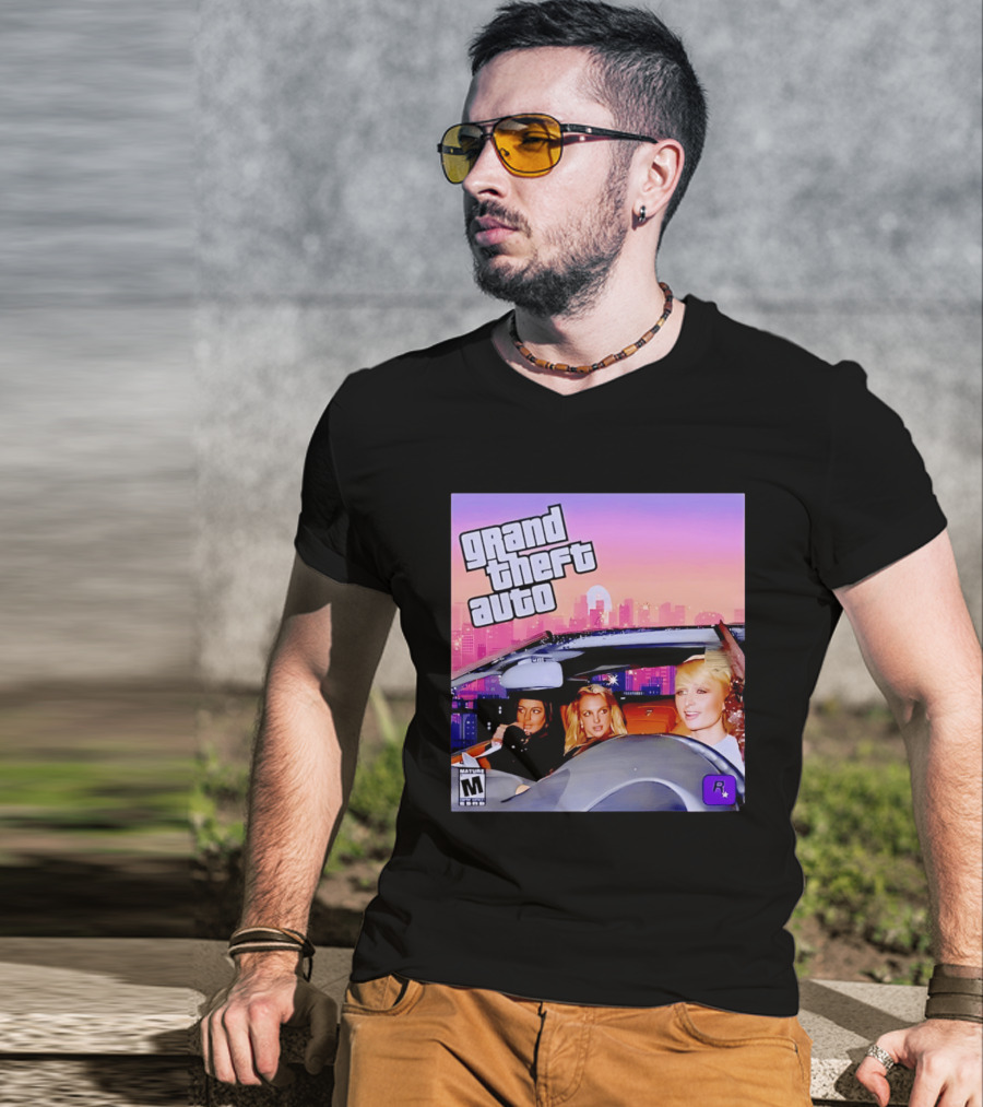 Grand Theft Auto Cover Paris And Britney Driving T-Shirt