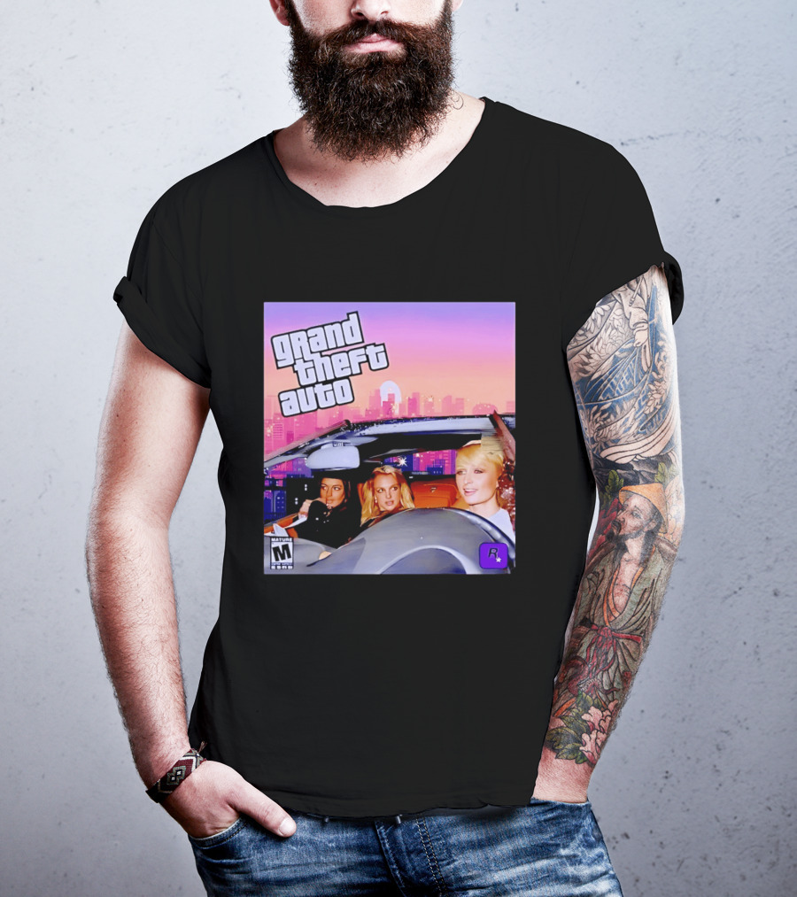 Grand Theft Auto Cover Paris And Britney Driving T-Shirt