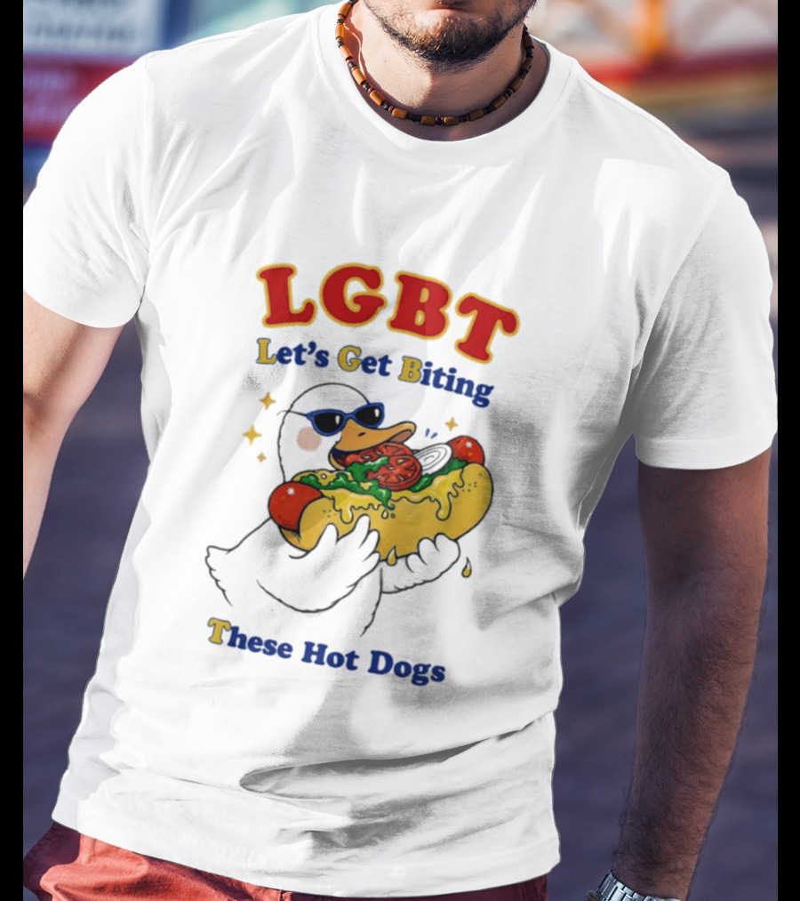 LGBT Goose Let's Get Biting These Hot Dogs Fun Pride Humor T-Shirt