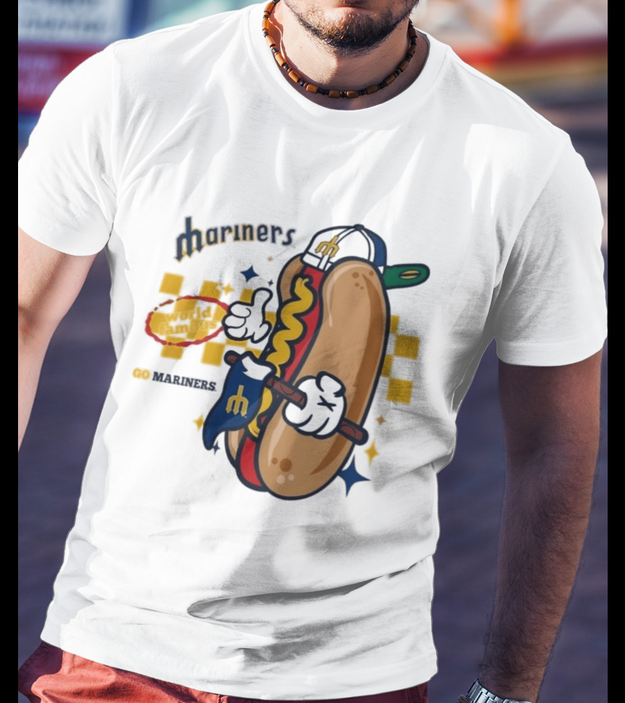 Mariners World Famous Hot Dog Mascot With Baseball T-Shirt
