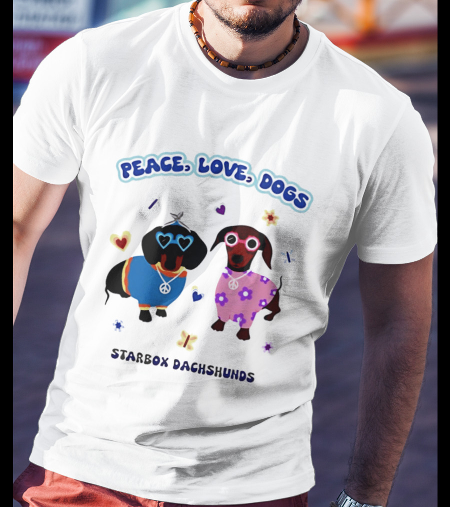 Peace Love Dogs Starbox Dachshunds Heart Glasses Flower Outfits T-Shirt