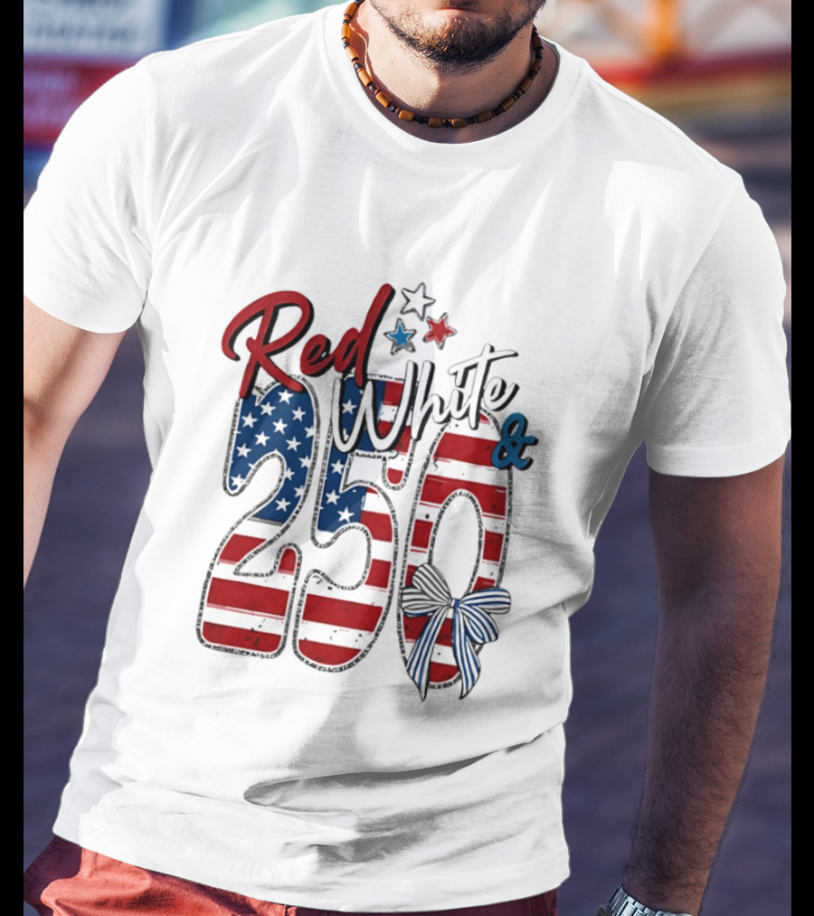 Red White And Blue 250 USA Stars And Stripes Bow T-Shirt