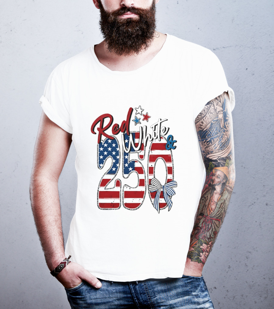 Red White And Blue 250 USA Stars And Stripes Bow T-Shirt
